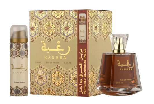Set Lattafa Raghba For Woman, apa de parfum 100 ml + Deo 50ml unisex